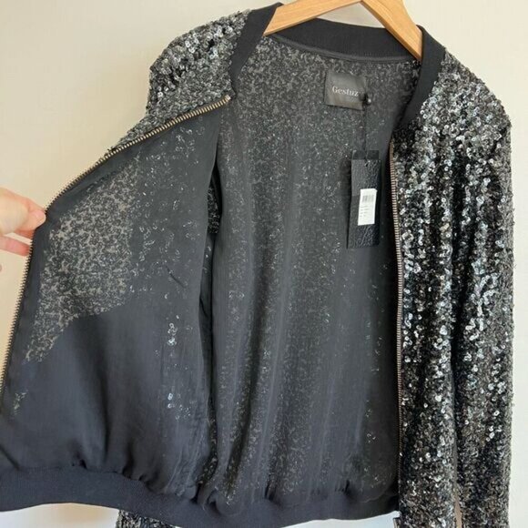 Gestuz Women’s XS Black Sequin Full Zip Party Jacket Coat Brand New NWT Holiday - Picture 16 of 16